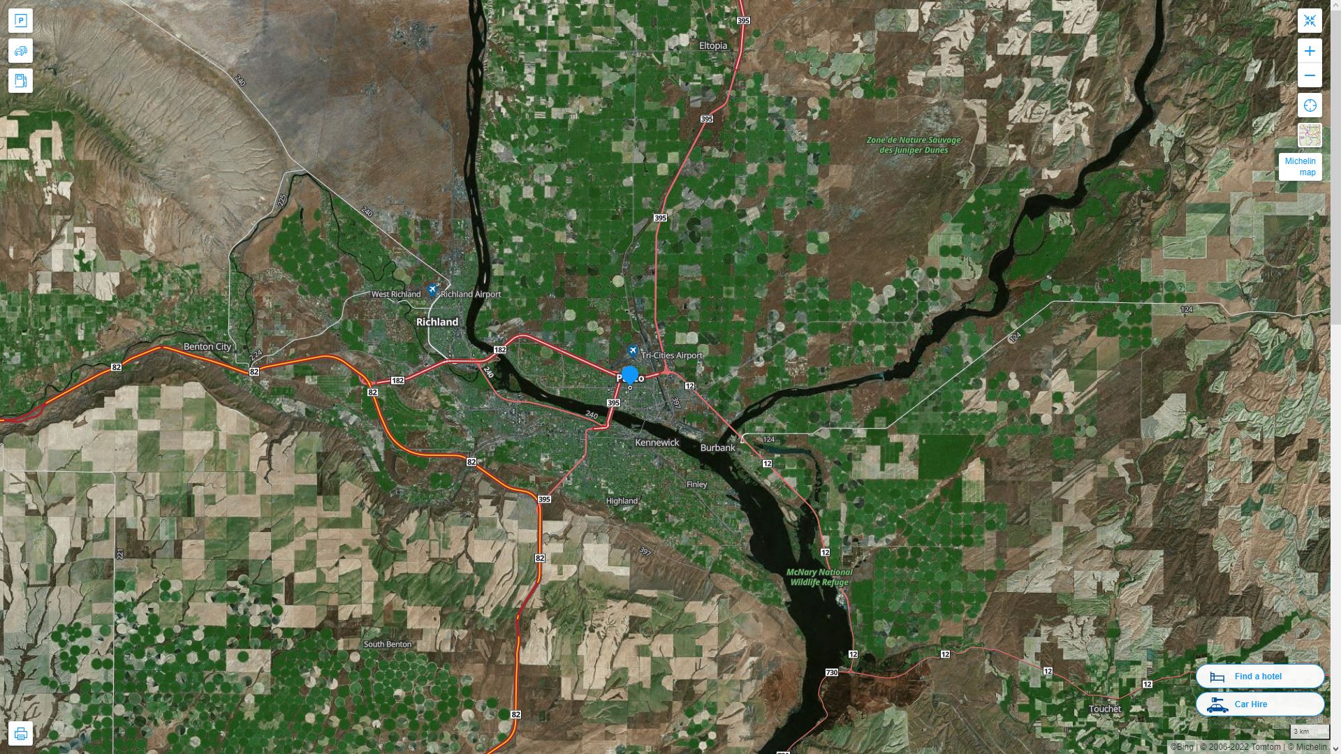 Pasco Washington Highway and Road Map with Satellite View